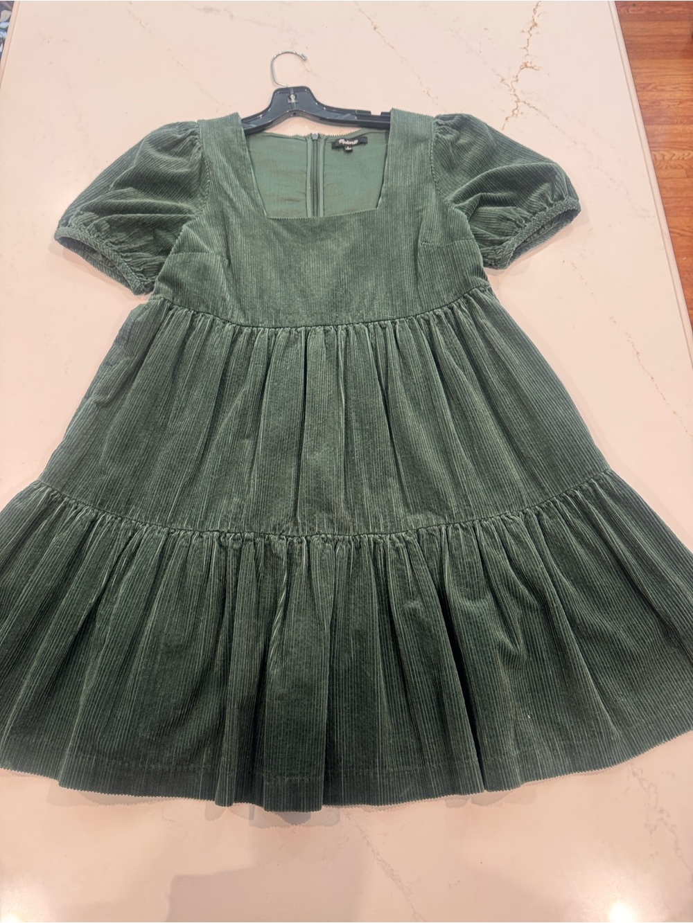 Madewell Green Corduroy Tiered Puff Sleeve Mini Dress - Picture 4 of 4